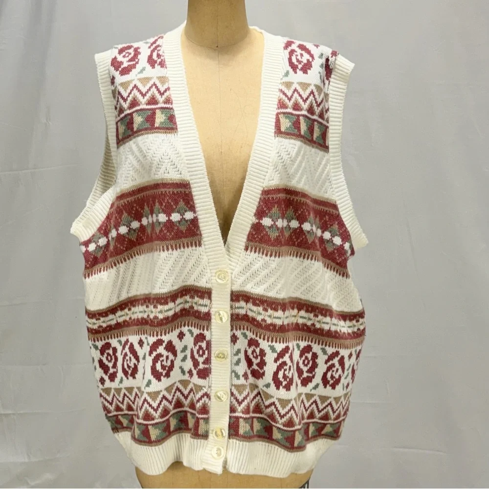 VINTAGE cottage rose knit‎ sweater cardigan button front cottagecore floral 90s - Picture 3 of 11